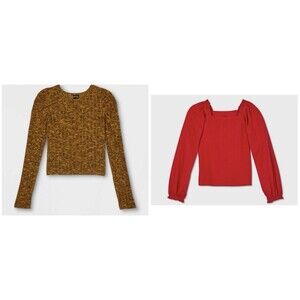 Art Class Girls' 2Piece Square Neck Long Sleeve Top Red Gold Blouse Size M 7/8
